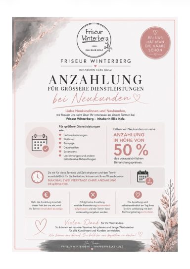 Hinweis zur Anzahlung für größere Dienstleistungen.