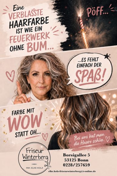 Vorher-Nachher-Inspiration für Haarfarbe beim Friseur Winterberg in Bonn – frische Coloration für mehr Glanz und natürliche Ausstrahlung.